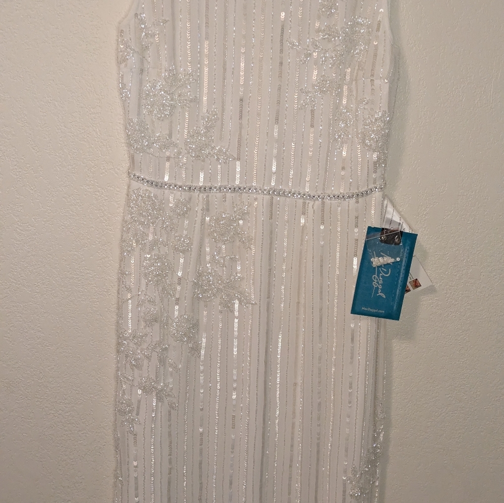 Mac Duggal Ivory Sequin Embellished Midi Dress - Picture 7 of 14